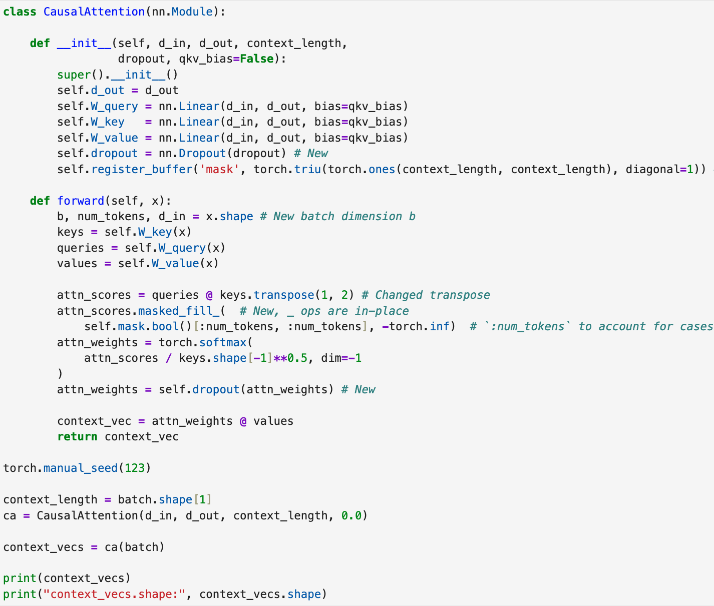 Causal Attention Code - No previous reasoning