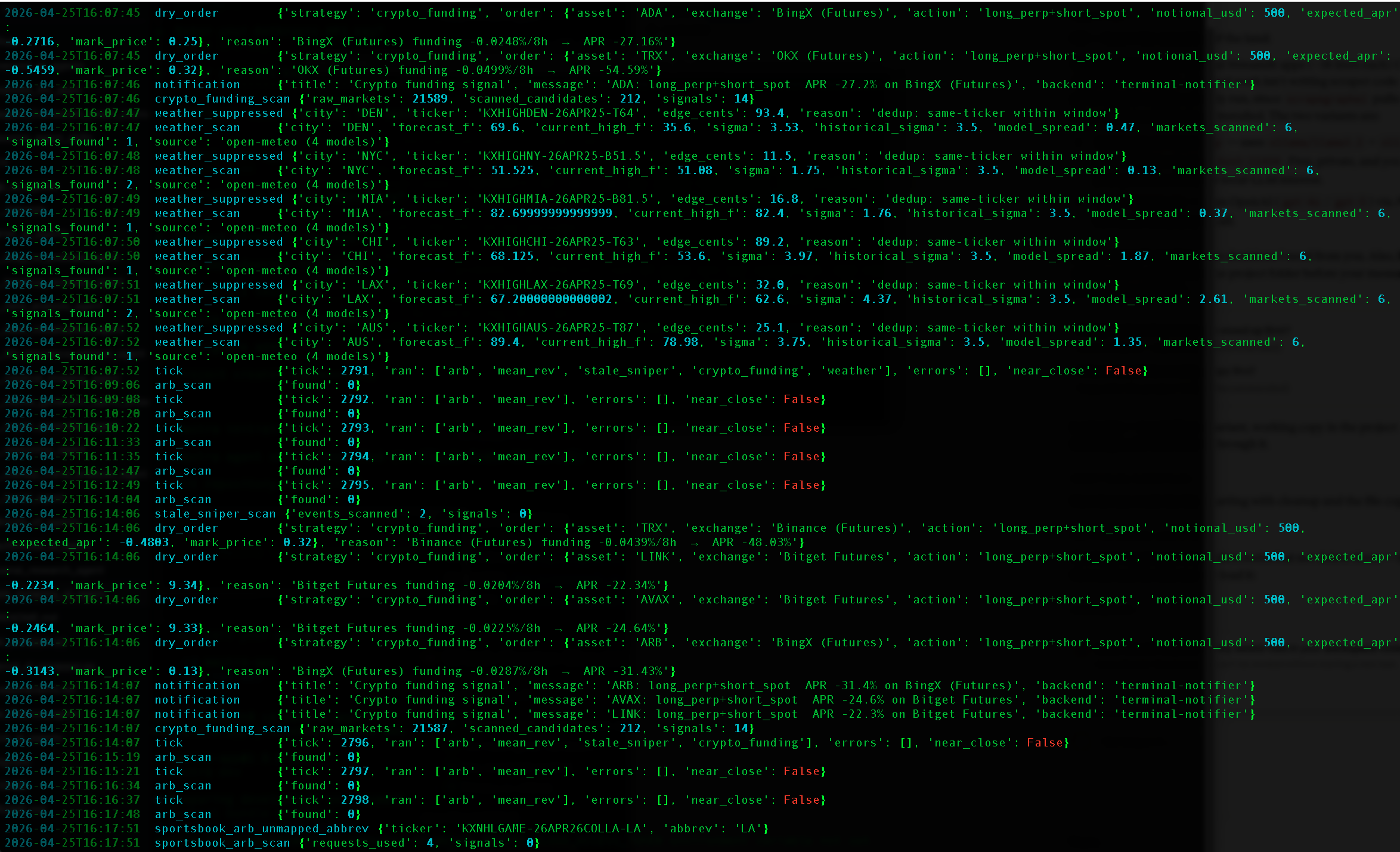 Strategy signals — logging output across strategies